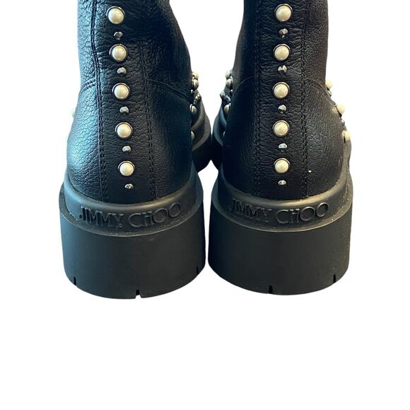 Jimmy Choo Nola Pearl Embellished Ankle Leather Combat Boots Grunge Goth Sz 6/36 - Picture 10 of 14